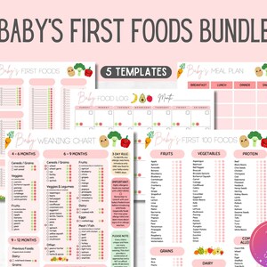 Babyvoedingtracker, afdrukbare voedingsdagboekbundel, led spenen baby, baby's eerste voeding, voedsellogboek, speentabel, kalender, maaltijdplanner