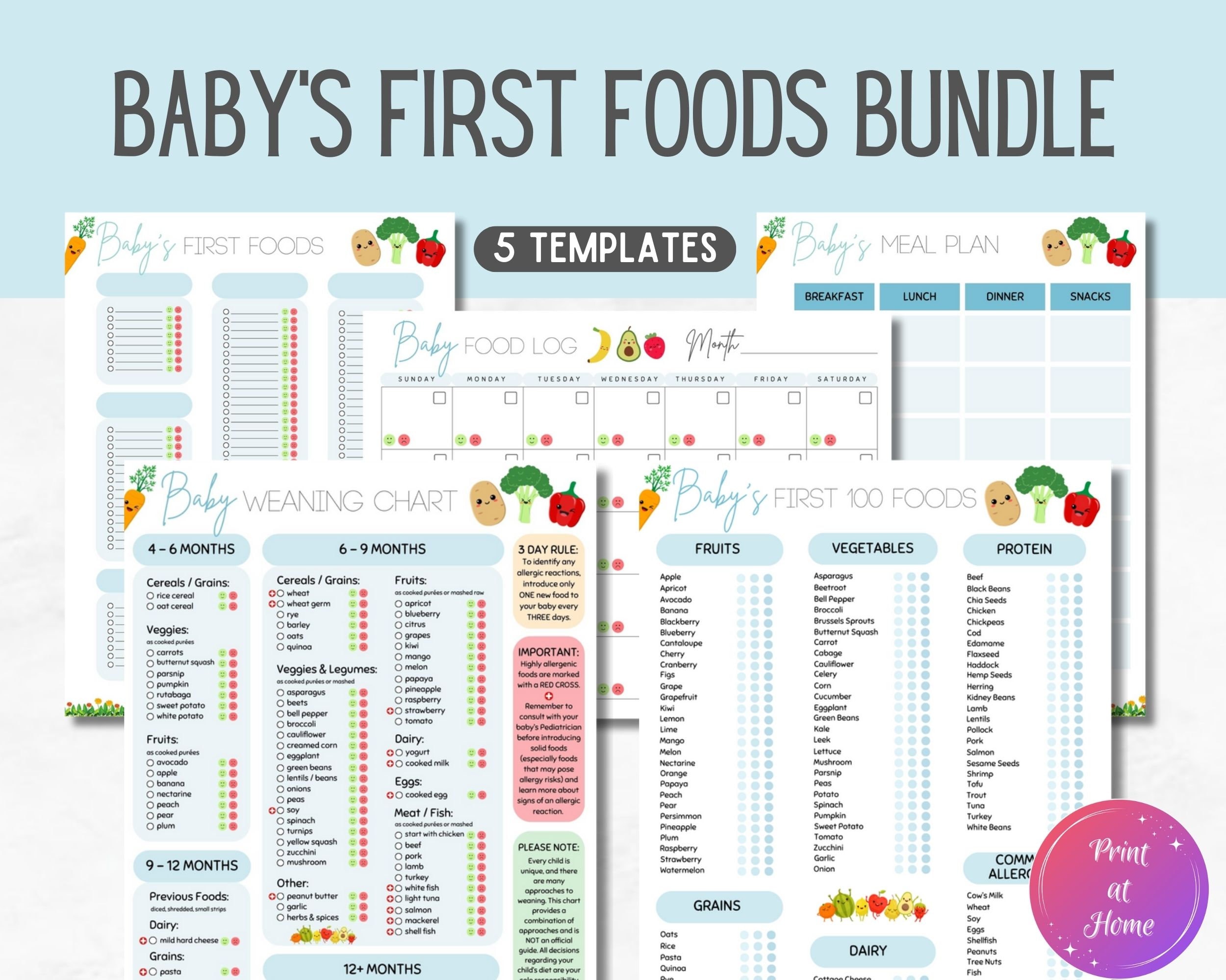 Baby Food Chart Weaning At Months Food Tracker Pasimy Pcs Baby's