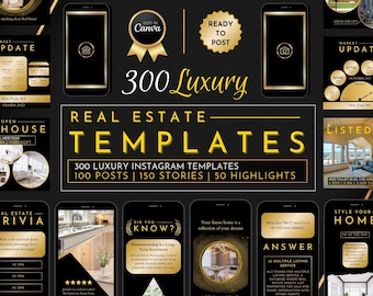 Real Estate Instagram Templates, Luxury Branding, Canva Editable (Digital Download)