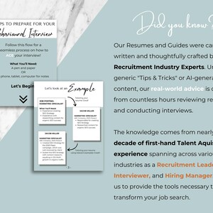 May include: A light blue and white graphic with the text "Did you know?" and information about the company's resumes and guides. The text explains that the company's resumes and guides are written by recruitment industry experts and are not generic "Tips & Tricks" or AI-generated content. The text also states that the company's advice is derived from countless hours reviewing resumes and conducting interviews.