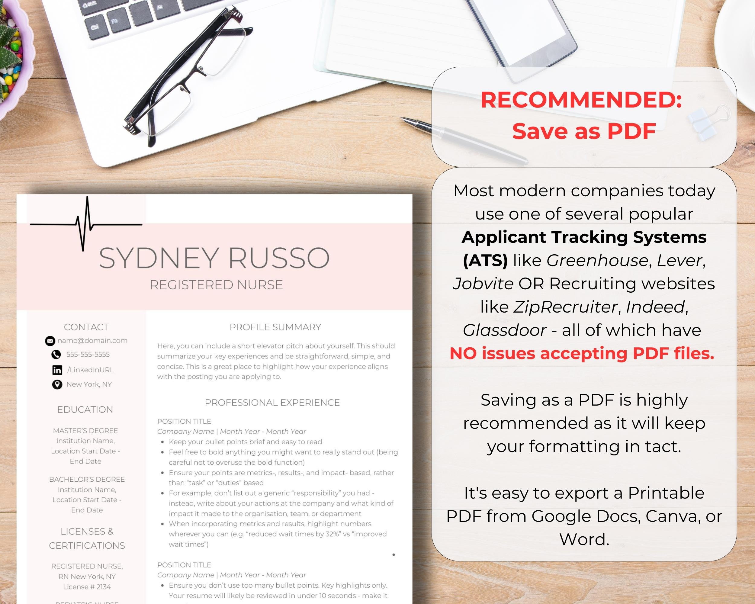 Nursing Resume Template Google Docs, Registered Nurse RN, Canva CV ...