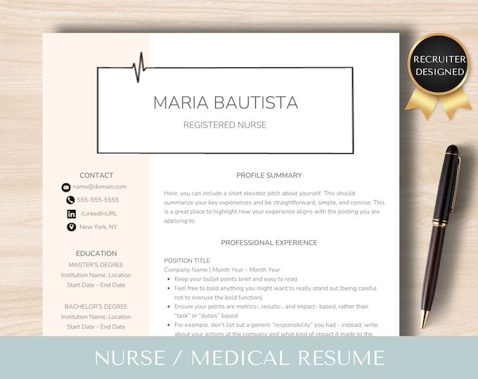 Nursing Resume Template Google Docs, Registered Nurse RN, Canva CV ...