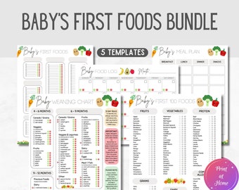 Baby Food Printable Tracker, Food Diary Bundle, Baby Led Weaning, Baby’s First Foods, Food Log, Weaning Chart, Calendar, Daily Meal Planner