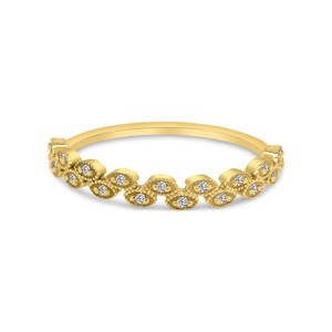 Dainty Diamond Wedding Band: 14K Gold Beaded Stackable Ring