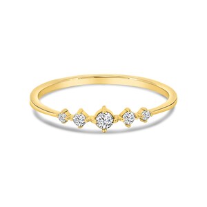 Dainty 14K Gold Diamond Ring: Five Stone Stacking Band