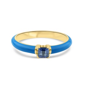 Blue Sapphire Ring l Light Blue Enamel Band Ring l 14K Gold Ring l Stackable Modern Jewelry l Minimalist Gemstone Ring l Dainty Gold Ring