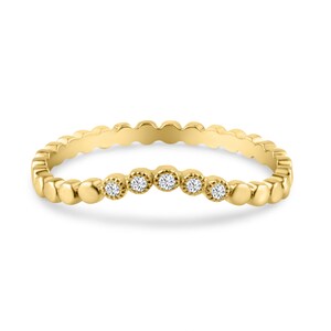 14k Gold Beaded Diamond Ring: Dainty Stackable Band, Handmade Fine Jewelry
