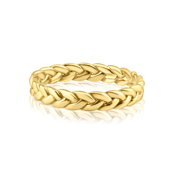 Geflochtenes Goldband | Damen Trauring | Dicker Stapelring | Minimalistischer Zopfring | Freundschaftsring| Verlobungsring | Massives Goldband