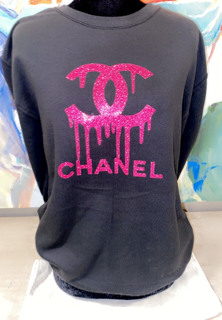 Black Chanel Sweatshirt in Sparkly Pink 