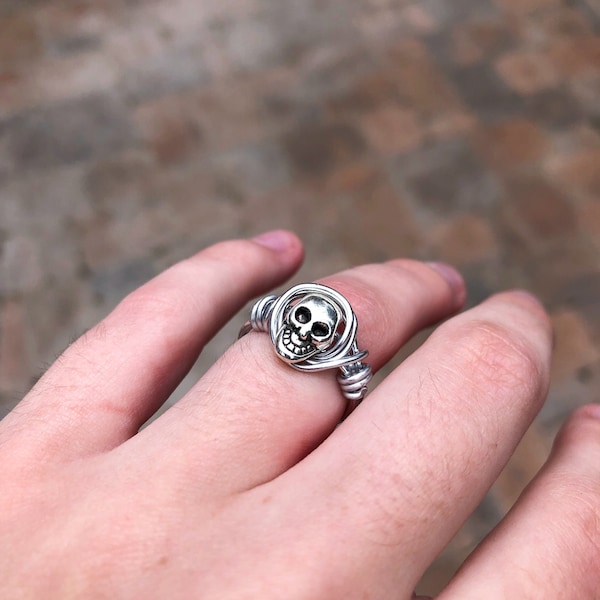 Silver Skull Wire-Wrapped Ring - SCN Gems