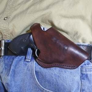 Smith & Wesson 642 Cross Draw Holster, Right Hand Draw, Leather Thumb Break, Dark Brown