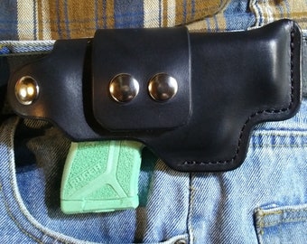 Ruger LCP2, LCPII Cross Draw Driving Holster, Leather Thumb Break, Right Hand Draw, Black