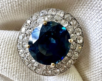 Exquisite 8.60ct Natural Unheated Sapphire & Diamond Ring | Gift for Her | Vintage Jewelry | Sustainable Jewelry