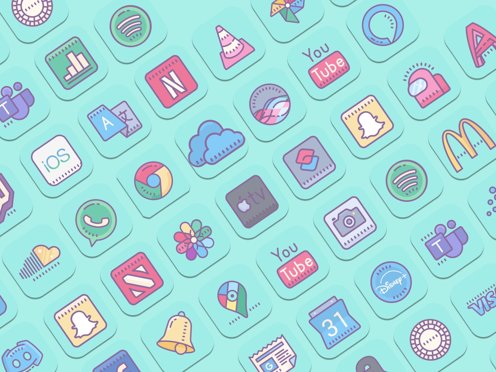 Pastel Crayon Icon Theme Pack Pastel Aesthetic Iphone Ipad Etsy