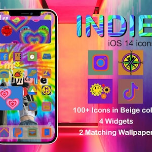 Indie iOS 14 Icons Theme Pack Retro iOS 14 app icons |  Groovy icons | 90s Vibe icons | Vintage iPhone app icon | 80s Aesthetics |