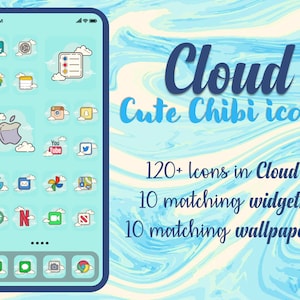 Cloud Pastel Icons iOS 14 App Icons, Beach Pastel Cloud Icons. Dreamy Icons for Iphone, Minimal App Covers iOS Icon Pack, Pastel icons