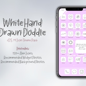 Doodle iPhone Icon Pack, Aesthetic iOS 14, Scribble Hand Drawn, Home Screen Theme for Shortcuts, Minimalistic Custom iOS 14 Icons