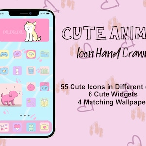Cute Animals App Icon Set, iOS 14 Hand Drawn Cat-themed Icons, Cartoony aesthetic social media app icons, iOS 14 & Android Icons, App Covers
