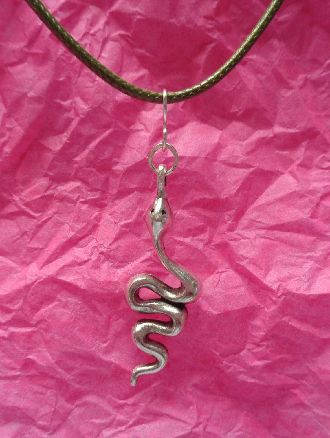 Sterling silver coated snake Pendant. Etsy