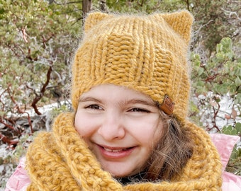 KID'S KITTEN TOQUE | Chunky Cat Ear Hat | Winter Beanie | Handknit