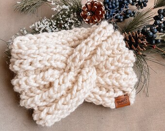 TWIST KNIT HEADBAND | Ear Warmer Turban | Knit Head Wrap | Chunky Soft Yarn