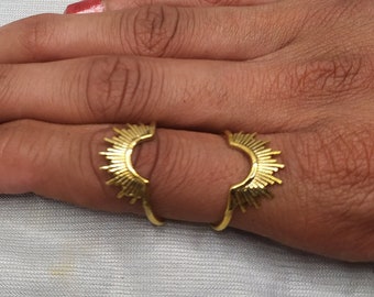 Sterling Silver Double Sun Ring: Adjustable Celestial Jewelry