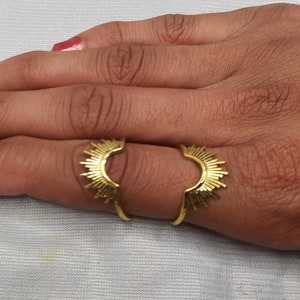 Sterling Silver Double Sun Ring: Adjustable Celestial Jewelry