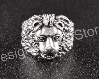 Silver Roaring Lion Ring, Men's ring, 925 Sterling Silver ring, Custom Ring, Wild Animal Jewelry, Special Design Biker Ring Leo Jewelry Gift