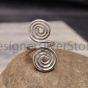 925 Sterling Silver Double Coil Spiral Ring - Adjustable Wire Wrap