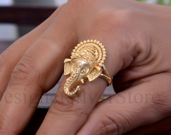 Lord Ganesha Ring-925 Sterling Silver Elephant Ganpati Ring-Ganesha Blessing Lord of Success Wealth Wisdom Om Talisman Amulet Good Luck