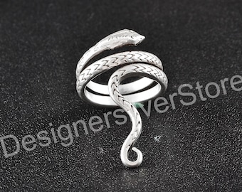 Anel de cobra em prata esterlina: joia ajustável estilo boho gótico com serpente