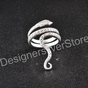 Sterling Silver Snake Ring: Adjustable Boho Gothic Serpent Jewelry