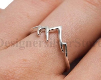Sterling Silver Mountain Range Ring: Minimalist Nature Jewelry