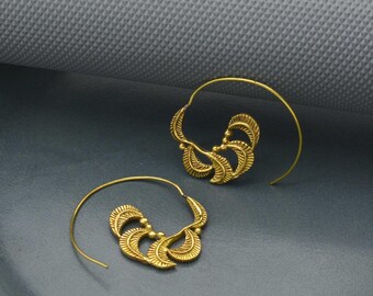Brass Gold Leaf Spiral Earrings: Women's Ethnic Jewelry