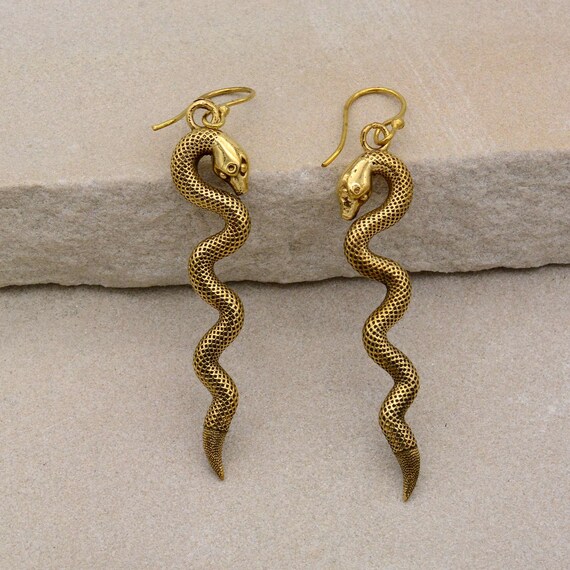 Orecchini a forma di serpente punk, dorati, a forma