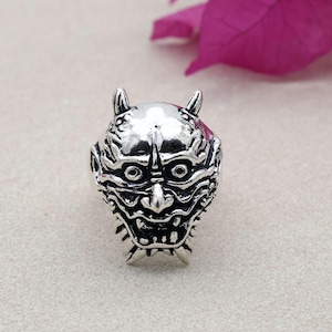 Bague masque Hannya pour homme en argent sterling, bague démon pour homme de style gothique, bague diable pour petit ami, bague masque Oni japonais, cadeau homme