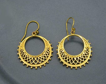 Brass Heart design earrings, Dangle hoop earrings, hoop jewelry, Brass design earrings, Gold Earrings, Statement Earrings, Daughter gifts