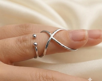 Adjustable Brass Finger Splint Ring, X Cross Swan Neck Ring, Arthritis Joint Support Jewelry, Lightweight Open Band Ring For Daily Wear