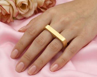 Anello minimalista a due dita per uomo e donna, anello a barra in argento sterling 925, gioiello di tendenza a due dita, anello moderno e geometrico audace
