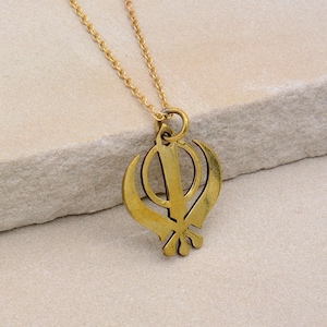 Gold Vermeil Khanda Necklace: Sikhism Symbol, Religious Charm