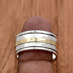 Handcrafted Sterling Silver Spinner Ring: Two-Tone Band