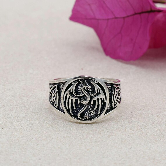 90s dragon surf 925 22号 シグネット ロゴリング シルバー Silver Dragon Ring, 925 Sterling Silver Ring, Viking Ring, Signet