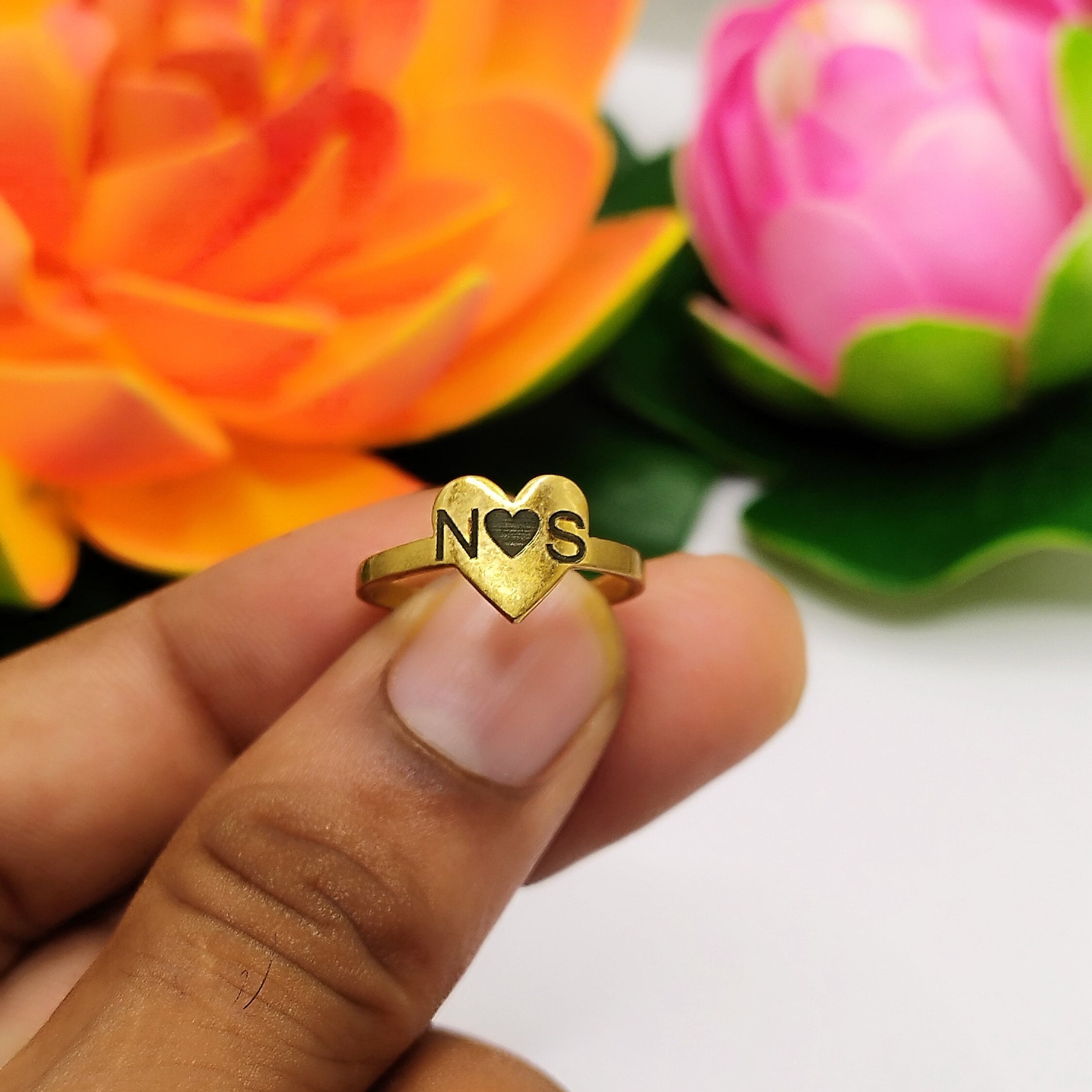 Custom Heart-shaped Double Names Ring For Women For Sale