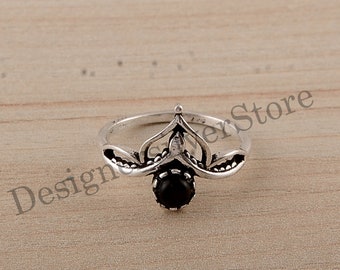 Black Onyx Crown Ring, 925 Sterling Silver Crown Ring, Black Onyx Princess Crown ring, Natural Gemstone Ring, Promise Ring