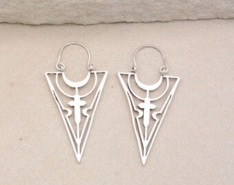 Matte Gold Triangle Earrings: Sterling Silver Geometric Hoops