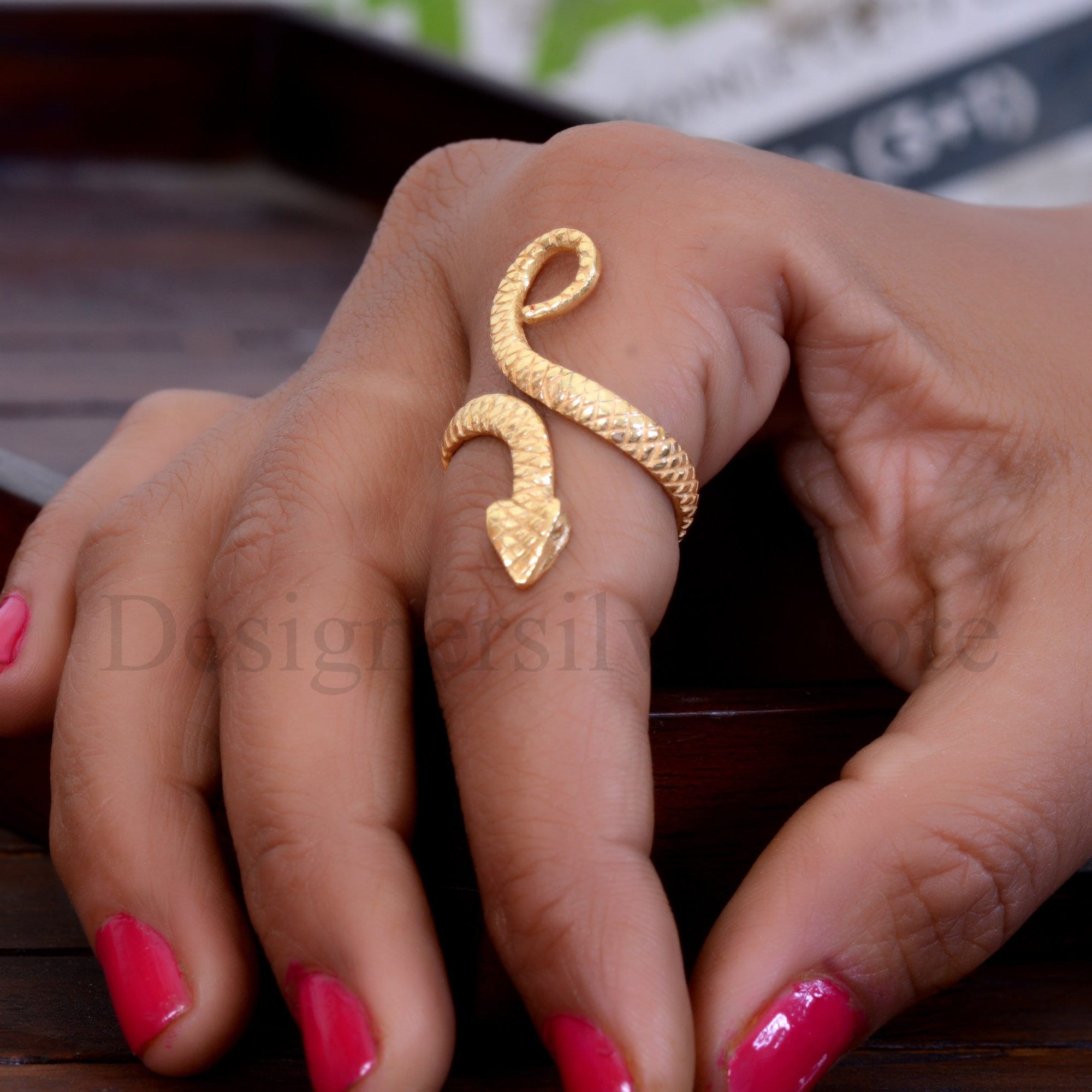 【14th addiction】 Anniversary Snake Ring Sterling Silver Snake Ring | Adjustable Serpent Wrap Ring