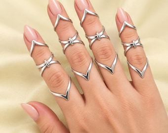 Silver Armor Ring Set, Full Finger Joint Ring, Statement Knuckle Ring, Gothic Jewelry, Adjustable Multi-Finger Armor Ring, Gift for Her