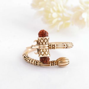 Design personalizado vintage, anel tridente trishul de Shiva, prata esterlina 925, excelente anel rudraksha ajustável, joias unissex, unissex