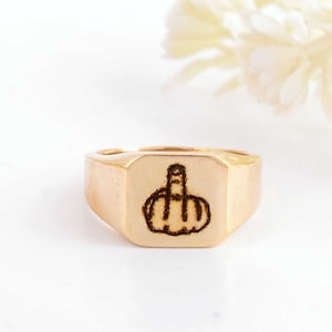 Sterling Silver Middle Finger Ring: Creative Biker Signet