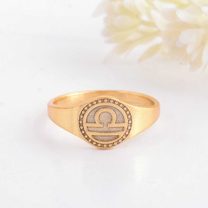 Libra Zodiac Ring: 14k Gold Astrology Signet Ring
